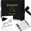 12 Pcs 2026 Graduation Guest Book with Photo Sign Decor 80 Pages Class of 2026 Scrapbook Photo Album with 10 DIY Dual Tip Metallic Markers Pens Gift, Exclude Camere(Graduation Cap,Black,10.4 Inches)