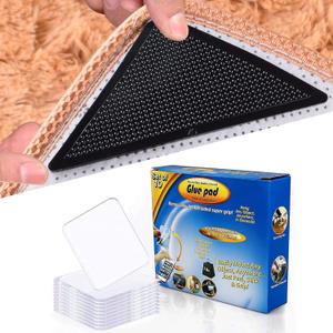 Carpet Stickers(8 Pcs) with Super Sticky Gel Pads(10 Pcs),Anti Curling Non Slip Reusable Rug Pad for Area Rugs and Traceless Anti Slip Sticky Pads for Auto Car Home Cell Phone Glass