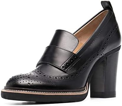 YDN Women Chunky High Heels Round Toe Oxford Loafer  Size 10 US, Black
