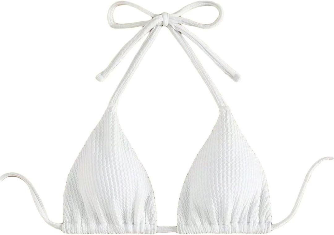 Women's Bathing Suit Halter Triangle Swimsuit Bikini Top (M, White)