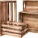 Set of 4 Large Torched Wood Decorative Storage Crates, Nesting Wooden Crates for Display Rustic, Farmhouse Wooden Storage Container Boxes Made from 100% Wood