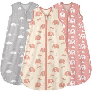 Yoofoss Baby Sleep Sack 6-12 Months Wearable Blanket for Babies 100% Organic Cotton 2-Way Zipper TOG 0.5 Toddler Sleeping Sack 3 Pack, Comfy Lightweight Sleep Sacks (Medium, Apricot&pink&elephant)