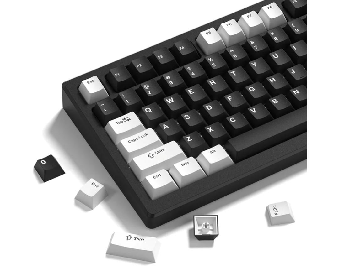 Womier Double Shot PBT Keycaps Set 138 Keys, Cherry Profile Custom Keycaps 60 65 75 100 Percent for 61/64/68/84/87/100/104/108 Retro Gaming Mechanical Keyboard, Black White