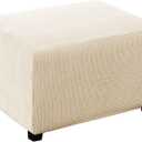 Turquoize Stretch Ottoman Cover Ottoman Slipcover Sofa Cover Footstool Protector Storage Ottoman Covers Furniture Protector Soft Rectangle slipcover with Elastic Bottom (Large, Biscotti Beige)