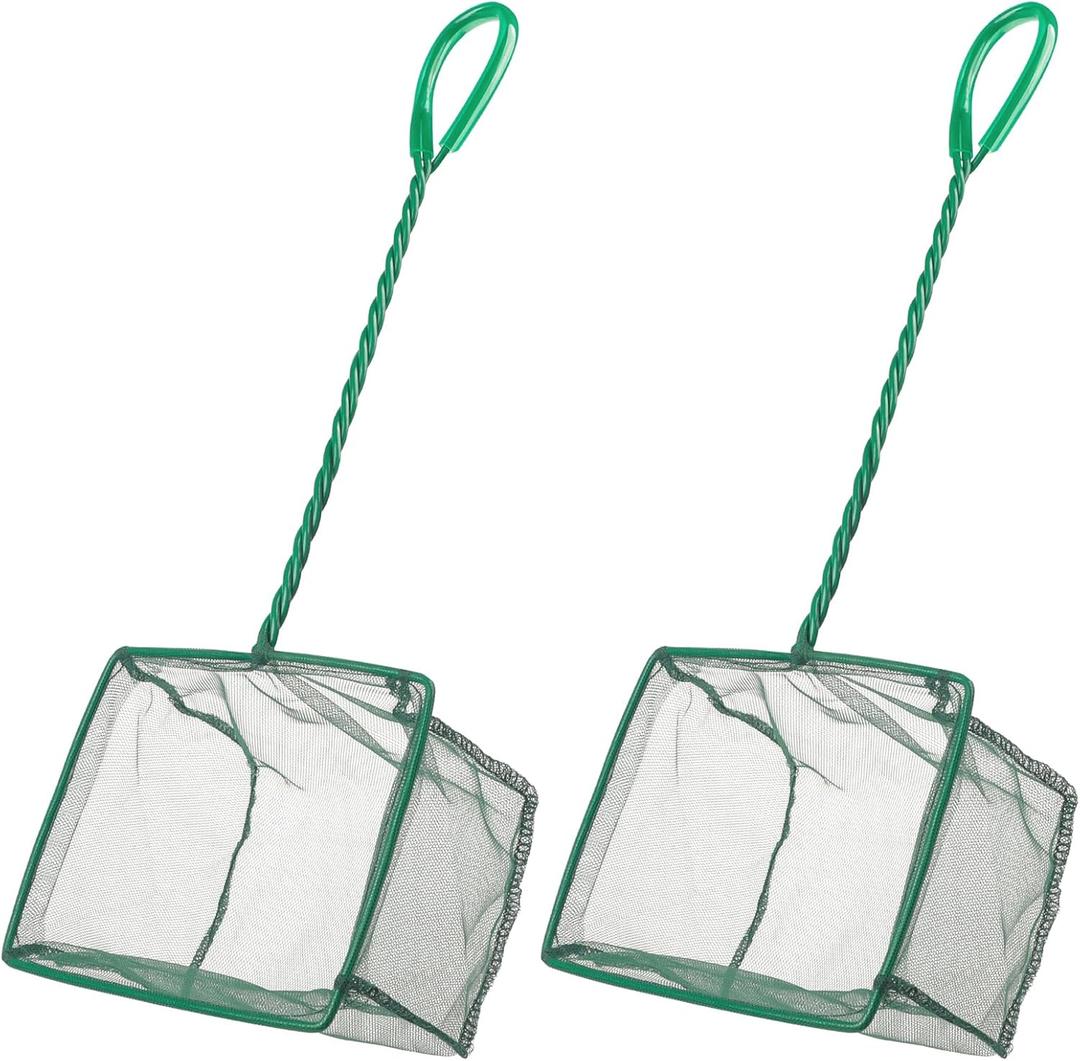 Pawfly Aquarium Fish Net with Braided Metal Handle Square Net with Soft Fine Mesh Sludge Food Residue Wastes Skimming Cleaning Net for Fish Tanks Small Koi Ponds and Pools, 2 Pack