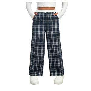 OYOANGLE Girl's Y2k Plaid Pants Elastic Waist Casual Loose Long Trousers