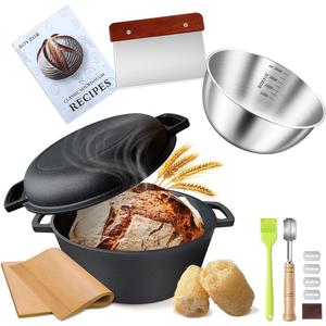 5-Quart Bread Oven,Cast Iron Dough oven Pot For Bread Baking,Roast,Simmer,Braise & Pan Fry,Baking Supplies With Stainless Steel Mixing Bowl,Parchment Etc