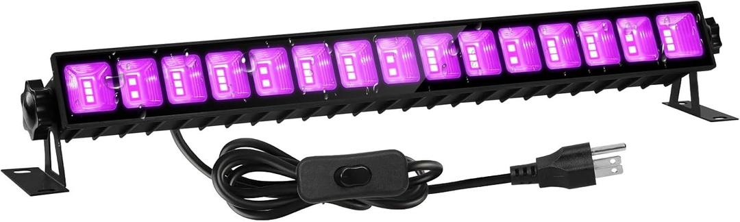 Upgraded 36W LED Black Light Bar, Premium Flood Light with Plug+Switch+5ft Cord, Light Up 21x21ft Area, for Halloween Glow Party Bedroom Game Room Body Paint Stage Lighting