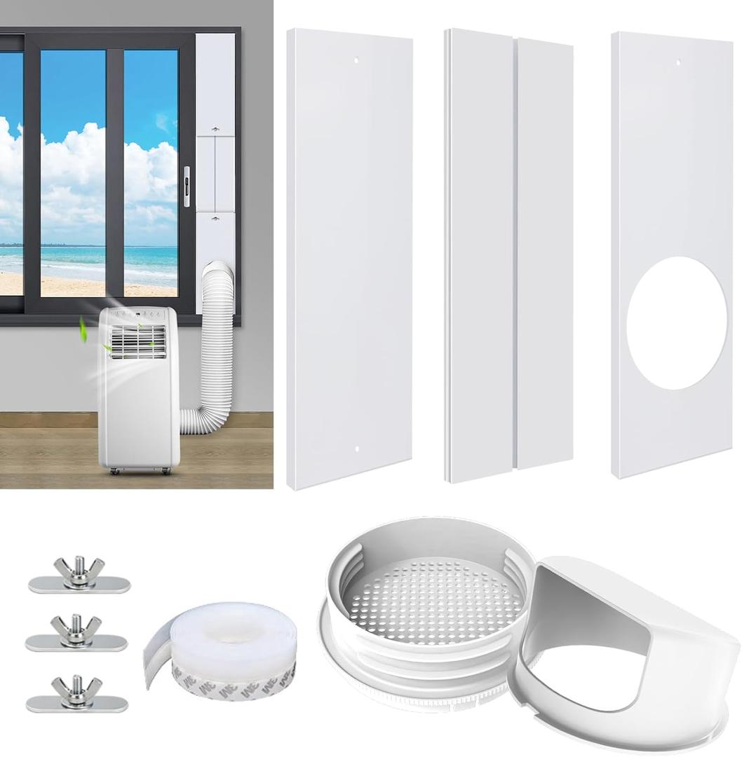 Portable Air Conditioner Window Vent Kit with 2-in-1 Coupler Fit for 5.0"/5.9 Exhaust Hose, Mobile A/C Unit Window Kit with 3 Seamless Slot Seal Plates for Vertical/Horizontal Sliding Window