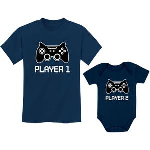 Tstars Big Brother Little Brother Shirts Player 1 Player 2 Gamer Gaming Siblings Set (Big Bro 2T / Lil Bro Newborn (0-3M))