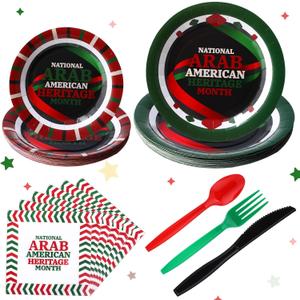 Yungyan 120 Pcs Arab American Heritage Month Decorations 2026 Arab American Heritage Month Gifts Disposable Dinnerware Sets Paper Plates and Napkins Party Supplies for Celebration Gathering Party