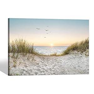 SD SOFT DANCE Beach Wall Art Canvas Bathroom: Coastal Sunset Ocean Print Artwork Modern Sea Scene Seascape Picture Seaside Landscape Seashore Painting for Living Room Bedroom Office Decor