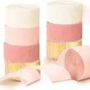 AOBKIAT Wedding Party Decorations, 8 Rolls Pink Gold Crepe Paper Streamers for Wedding, Bachelorette, Birthday, Baby Bridal Shower, Valentines Day Party Backdrop Decorations, 82ft Long
