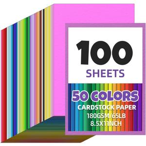 100 Sheets 8.5 x 11 Colored Cardstock, Assorted Colored Cardstock 50 Colors 180GSM/65LB Multicolor Construction Paper for DIY Crafts, School Supplies,Party Decorations (Mix color 100Pcs)
