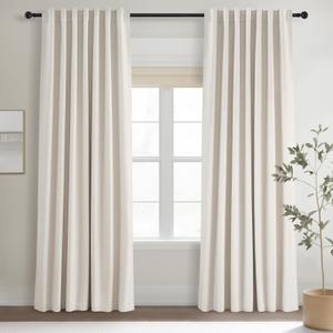 Topfinel Cream Linen Blackout Curtains 84 Inch Long for Bedroom Living Room, Ivory Pinch Pleat Back Tab Full Blackout Drapes Farmhouse Boho Curtains for Window, White Neutral Curtains 52" X 84" 7 FT (Birch)