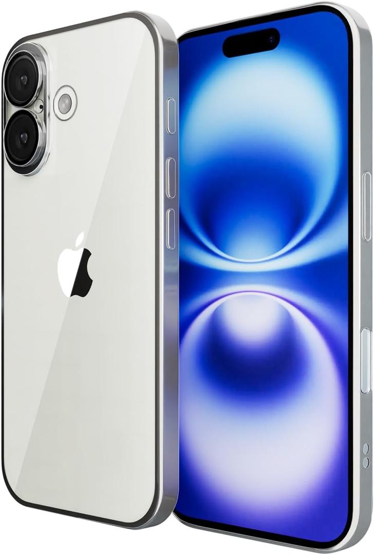 for Apple iPhone 16 Case 6.1-Inch 2024, Yellowing-Resistant Shockproof Phone Bumper Cover, Anti-Scratch with Camera Lens Protector for iPhone 16 Phone Transparent Case (Silver Border)
