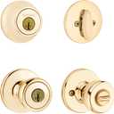 Kwikset 690 Tylo Entry Knob and Single Cylinder Deadbolt Combo Pack featuring SmartKey in Polished Brass, Key Lock