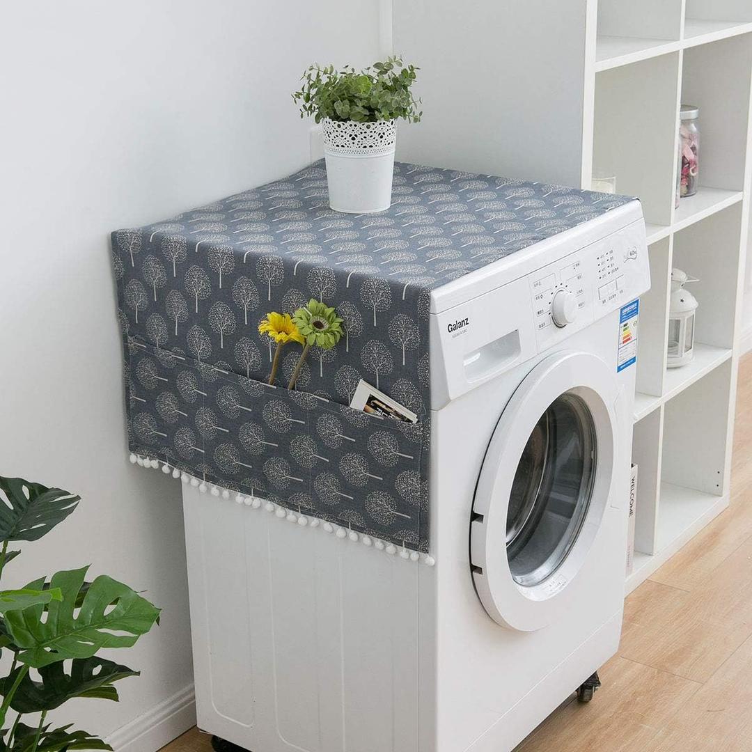 Dustproof Washer and Dryer Covers for The Top Fridge Dust Cover,Anti-slip Washer and Dryer Top Covers for Home and Kitchen- Black Tree#2