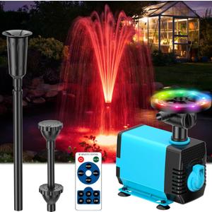POPOSOAP Pond Fountain with LED Lights, 660GPH Submersible Pump RGB Pond Filter System with Adjustable Height & Water Flow for Garden Pond Fish Tank Day & Night Pond Decoration -P1104D