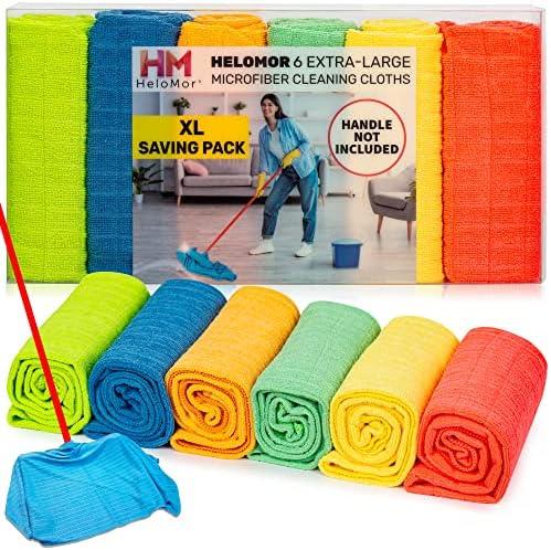 HELOMOR 6 Extra Large Microfiber Cleaning Cloths, 30"x18" Floor Towels for Squeegee Mop, Reusable Multi-Purpose Cleaning Rags for House, Kitchen, Car & Windows, Highly Absorbent, Lint-Free