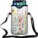 Neoprene Cell Phone Pouch 7.5 X 4.3 in Cloth Mobile Protection Case Bag with Crossbody Strap Neck Lanyard Cell Phone Case Colorful Floral Pattern