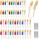 TANEMUDO 50 Pcs Feather Quill Ballpoint Pens Bulk 0.7 mm Feathered Pens Refined Plated Rod Pen Multicolor Ballpoint Pens Vintage Feather Pens for Home School office Birthday Christmas Party Supplies