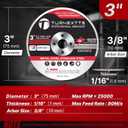 Turnextte 50 Pcs 3 inch Cut Off Wheels for Die Grinder, 3" Diameter and 1/16" Thickness and 3/8" Inner Arbor Cutting Discs for Die Grinder, Thin Cut Blades for Metal & Stainless Steel Cutting