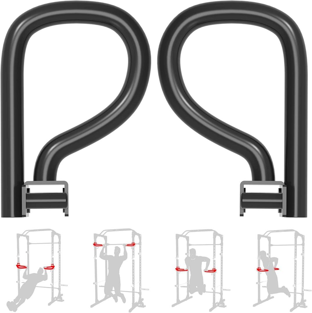 Balelinko Multi Grip Set of 2, Barbell Rack Holders Dip Grip Handles, Dip Bar Attachments for 2" x 2" Tube Power Cage, Bonus a Pair of 2" Spring Clip Collars Rings