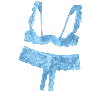Women's white floral lace see-through lingerie set with steel rim bra and underwear 2XL