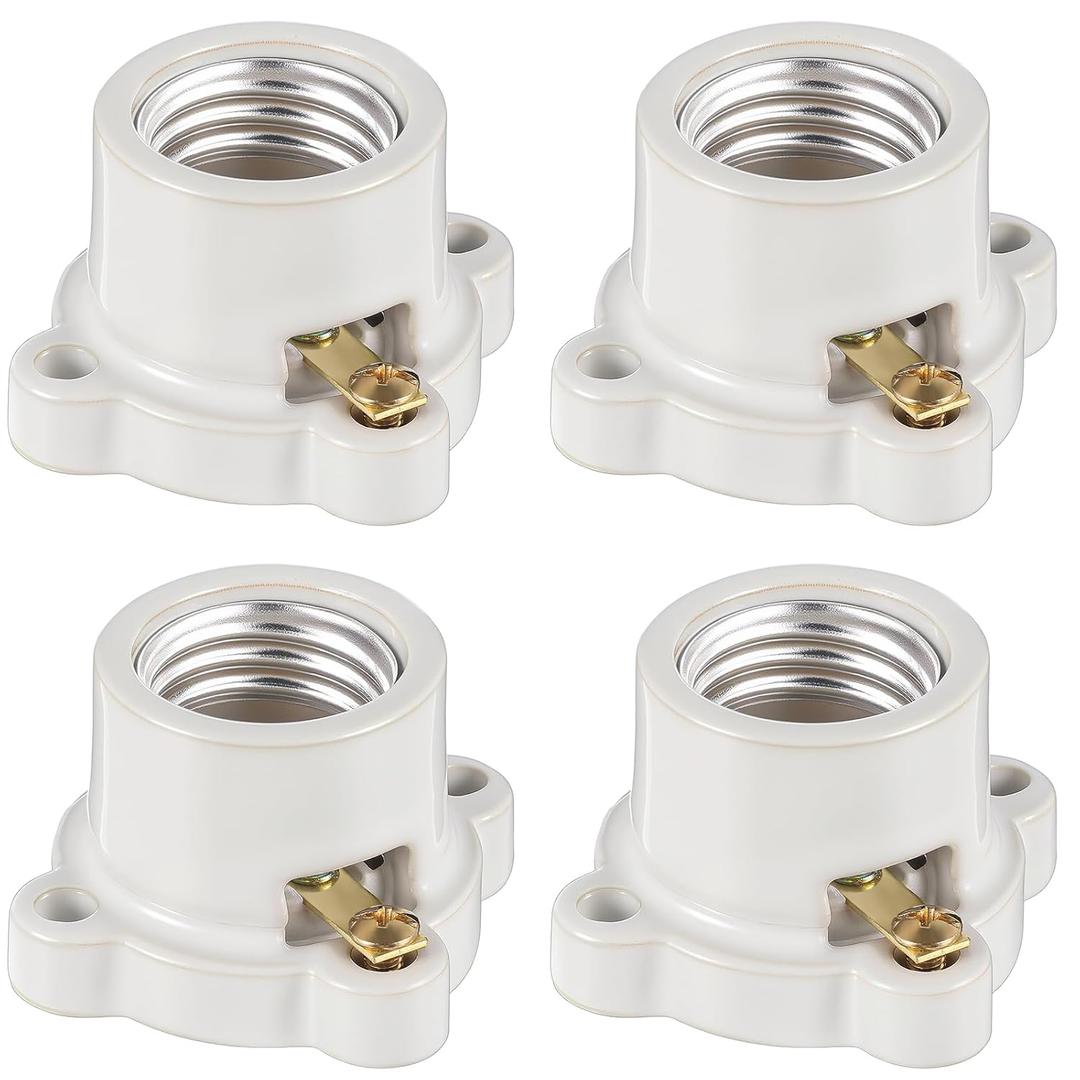 4 Pcs Porcelain Lamp Holder Socket E26/E27 Medium Keyless Threaded Socket with Two Hole Flanged Mounting 660W 250V Medium Base Lampholder Cleat Sockets for Indoor Garage Closet Lighting