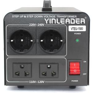 Yinleader 110V to 220/230V Voltage Converter Transformer Step Up/Down 120V to 240V with 2 US&2 EU Outlets 1500W