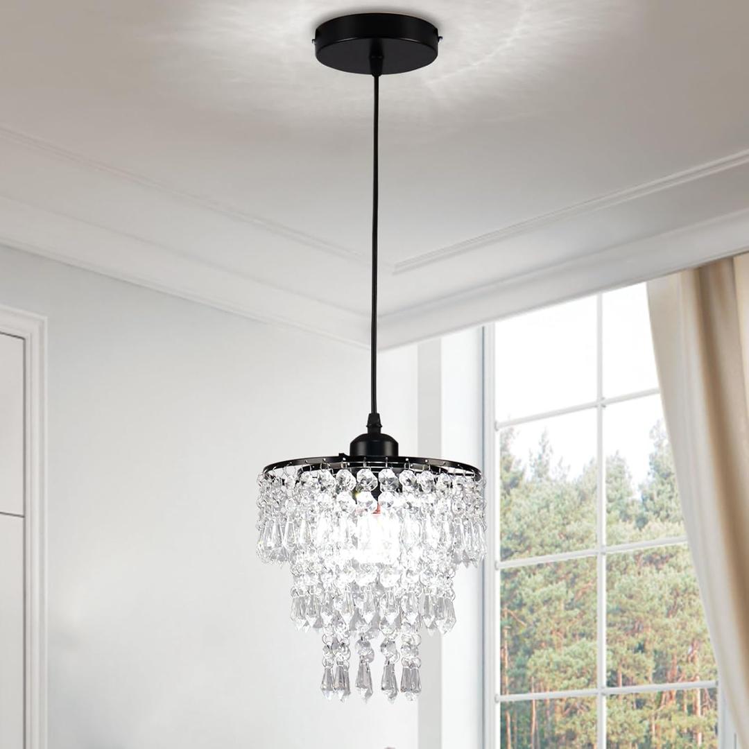 FRIXCHUR Black Small Crystal Chandelier Pendant Light Semi Flush Mount Ceiling Light for Hallway Foyer Closet Bedroom, 7.9 Inch FRIXCHUR Black Small Crystal Chandelier Pendant Light Semi Flush Mount Ceiling Light for Hallway Foyer Closet Bedroom, 7.9 Inch