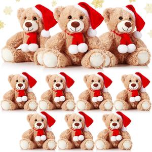 Skylety 10 Pieces Christmas Bears Soft Plush Toy Stuffed Animals Cute Bears for Kids Boys Girls Xmas Holiday Birthday Valentine's Day Baby Shower Party Favor(Khaki)