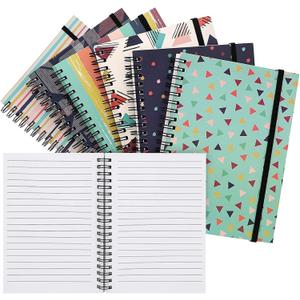 Paper Junkie 6 Pack 5x7 Spiral Notebooks with Pocket - Small Lined Journals with Elastic Closure for School, Work (6 Designs)