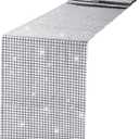 2 Pcs 12 x 72 Inches Glitter Table Runner Cover Decoration Silver Sparkle Sequin Tablecloth for 80s Disco Dance Party Bachelorette Supplies Wedding Decor