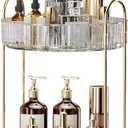 360 Rotating Makeup Organizer, Large-Capacity Skincare Make Up Storage 2 Tier Perfume Organizers Cosmetic Dresser Organizer with Makeup Brush Holder, Fits Bedroom, Bathroom, Vanity Shelf Countertop (Transparent)