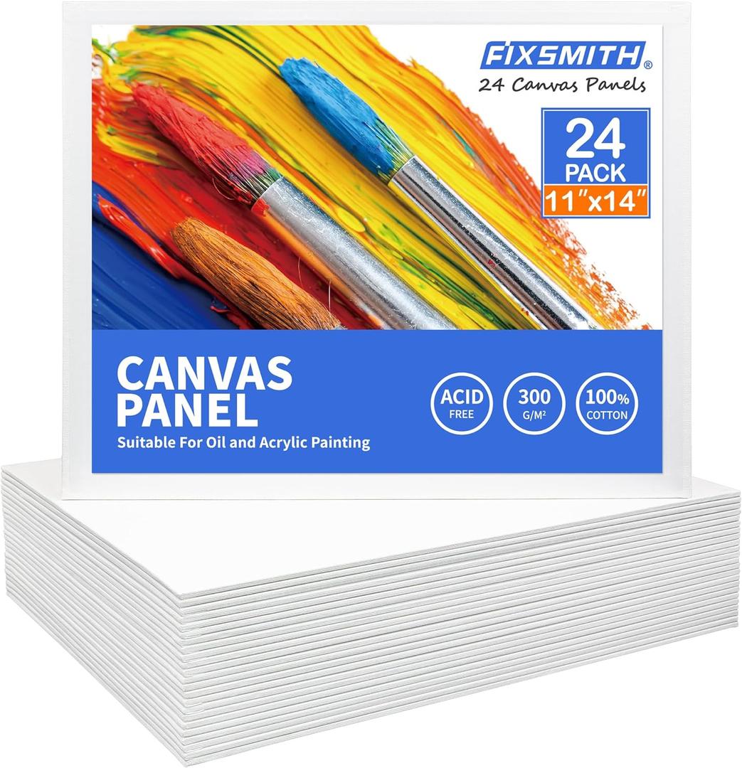 FIXSMITH Canvas Boards for Painting 11x14 Inch, Super Value 24 Pack Paint Canvases, White Blank Canvas Panels, 100% Cotton Primed Canvas for Painting, Painting Art Supplies (11"14")