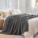 NEWCOSPLAY Super Soft Queen Blanket Grey Premium Silky Flannel Fleece 3D Waffle Checkered Lightweight Bed Blanket All Season Use (Dark Grey, Queen(90"x90"))