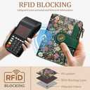 Icycay Floral Flowers Small Wallet Women RFID Blocking Bifold, Credit Card Holder, Zipper Coin Pocket, PU Leather, Compact, Travel, 4 ID Window, 14 Card Slots, Cash Purse, Ladies Woman Female Girls