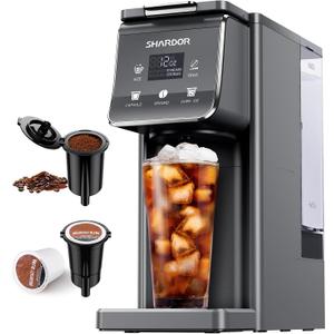 SHARDOR K Cup Coffee Maker With Bold Setting, Single Serve Hot & Iced Coffee Maker for K-Cup and Grounds, 52oz Removable Water Tank, 6 to14oz Brew Sizes, Pod Coffee Machine With Reusable Filter, Gray