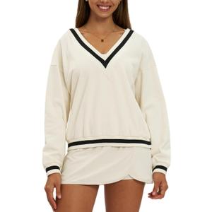 ABOCIW Sweatshirt for Women V Neck Collar Color Block Long Sleeve Pullover Tops Fall Fashion Outfits Winter Clothes 2025 (S)