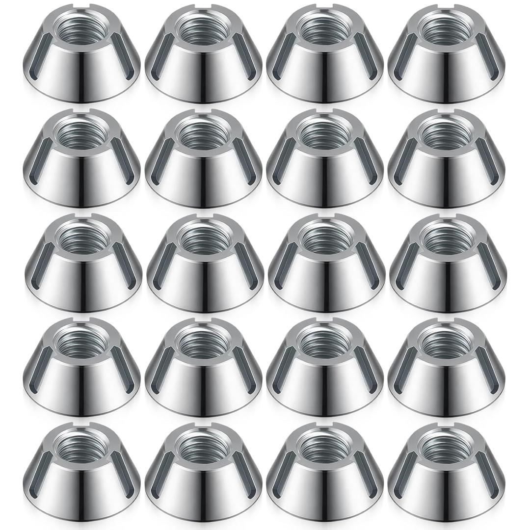20 Pcs Tri-Groove Tamper Proof Security Nuts, T Groove, Zamak 5 Zinc, 1/4"-20, Three-Slot Safety Nuts, Tapered Three-pronged Drive, Anti-Theft