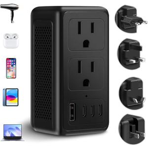 2000W Voltage Converter US to Europe for Hair Dryer, Converter for European Travel, 220V to 110V Power Converter Adapter Combo International Universal Travel Adapter with Type C G A I (Black)