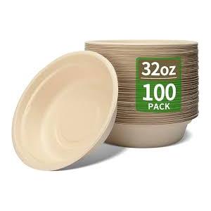 100 Brown Paper Bowls, 7 inch