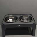 Elevated Raised Dog Bowl Stand with 2 Stainless Steel Bowls, Adjustable Height for Medium Large Dogs, 12.36" - 3.7" Foldable Feeder, Grey