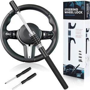 5 Digital Combination Car Steering Wheel Lock, LAMA Password Code Steering Lock, Retractable Keyless Heavy Duty Steering Wheel Lock, Universal Anti-Theft Car Steering Fit for Cars, Trucks, Vans, SUV