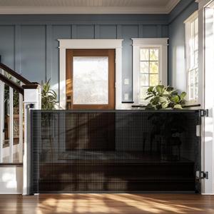 Cumbor Retractable Baby Gates - Wide Dog & Child Fence for The House, 33" Tall, Extends to 76", Extra Long Mesh Pet Safety Gate for Stairs, Doorways & Hallways, Porch, Indoor/Outdoor (Black) (76" Wide)