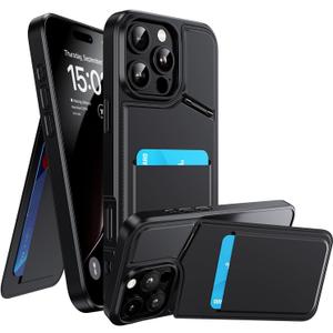 WSKEN for iPhone 16 Pro Wallet Case with Stand-RFID 2 Card Holder Slot Hidden Kickstand Compatible with MagSafe Strong Magnetic PU Leather Slim Shockproof Phone Cover,Black