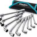 DURATECH L-Type Pipe Perforation Elbow Wrench Set, L Shaped Hex Socket Wrench Set, Metric, 9-Piece, 8-19mm, Chrome Alloy Steel, 6 Point, with Rolling Pouch