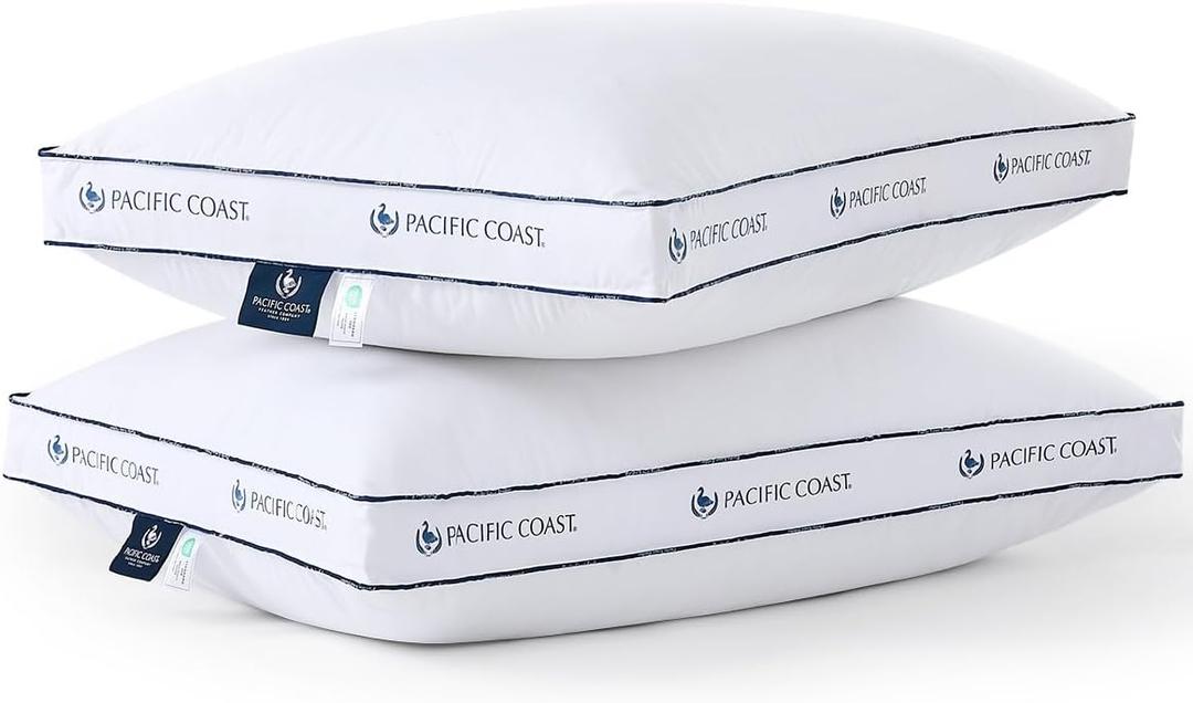 Pacific Coast Gusseted Pillows Queen Size Set of 2, Goose Feather and Down Firm Pillows, Luxury Hotel Collection Bed Pillows for Sleeping, Supportive Gusseted Dsign for Side and Back Sleepers